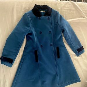 Beautiful Blue Long Dress Coat Hope and Henry Coat with Velvet Trim